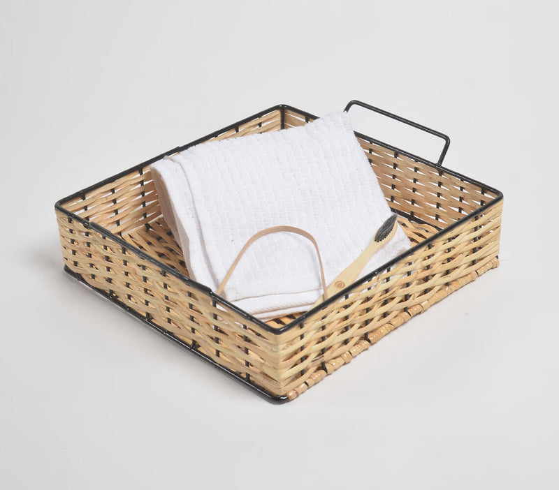 Classic Square Handwoven Cane & Iron Tray