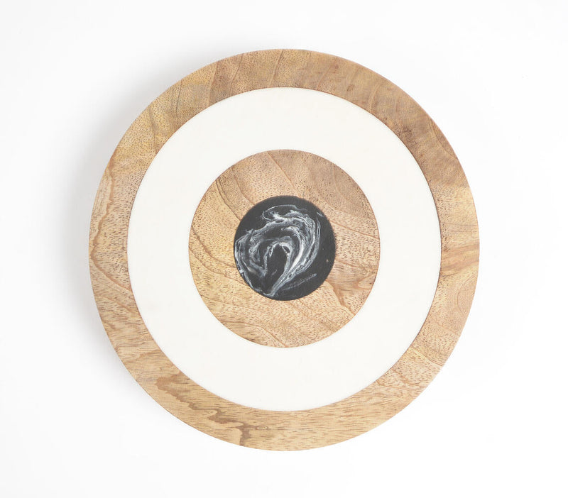 Monochromatic Concentric Circle Painted Wooden Cake Stand