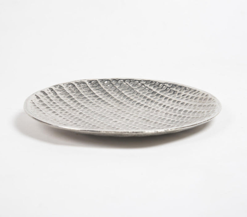 Honeycomb Textured Silver-Toned Aluminium Snack Plate