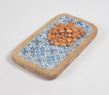 Indigo Meena print Light burnt Wooden Tray