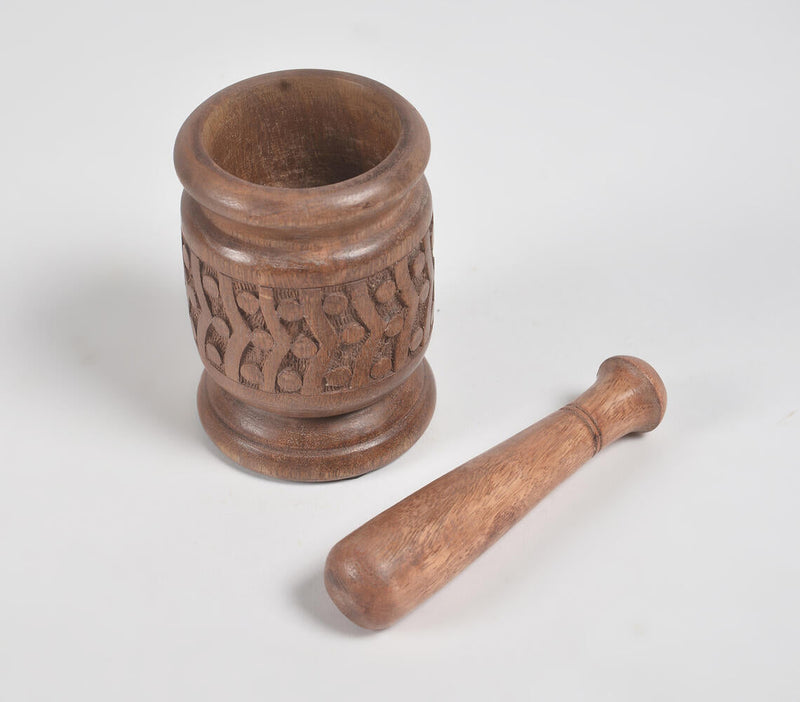 Hand Carved & Turned Wooden Morter & Pestle Set
