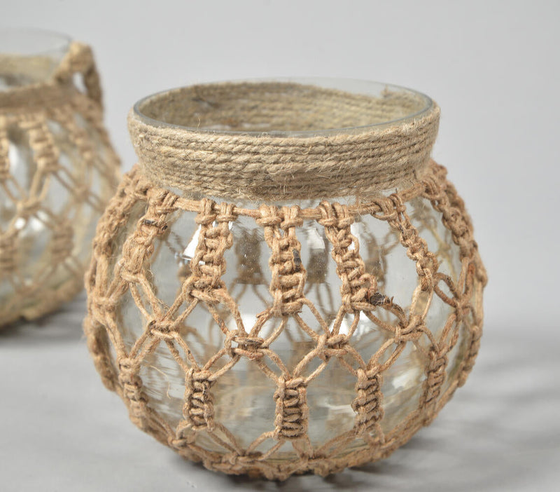 Hand Knotted Jute & Glass Jar Candle Holders (Set of 2)