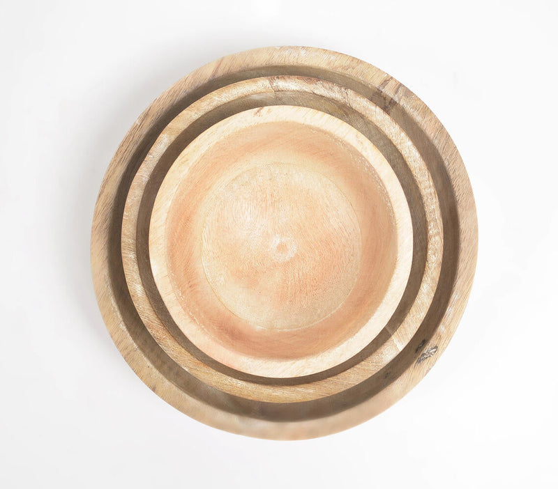 Burnt & Distressed White Wooden Bowls (Set of 3)