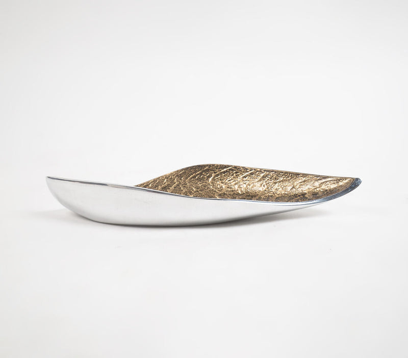 Handmade Golden Boat-Shaped Textured Serving Platter