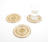 Handwoven Brass & Cane Concentric Coasters (Set of 3)