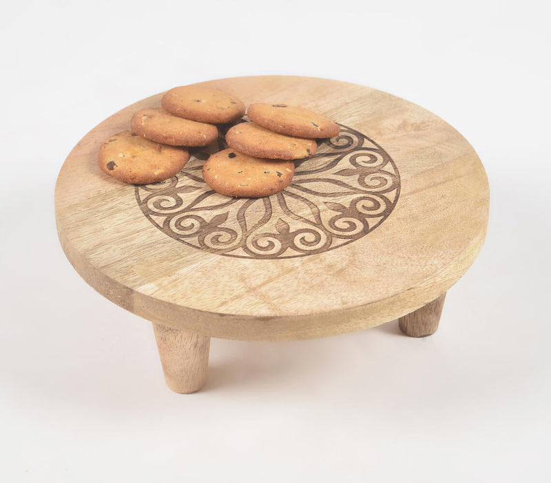 Mandala Engraved Wooden Tripod Trivet