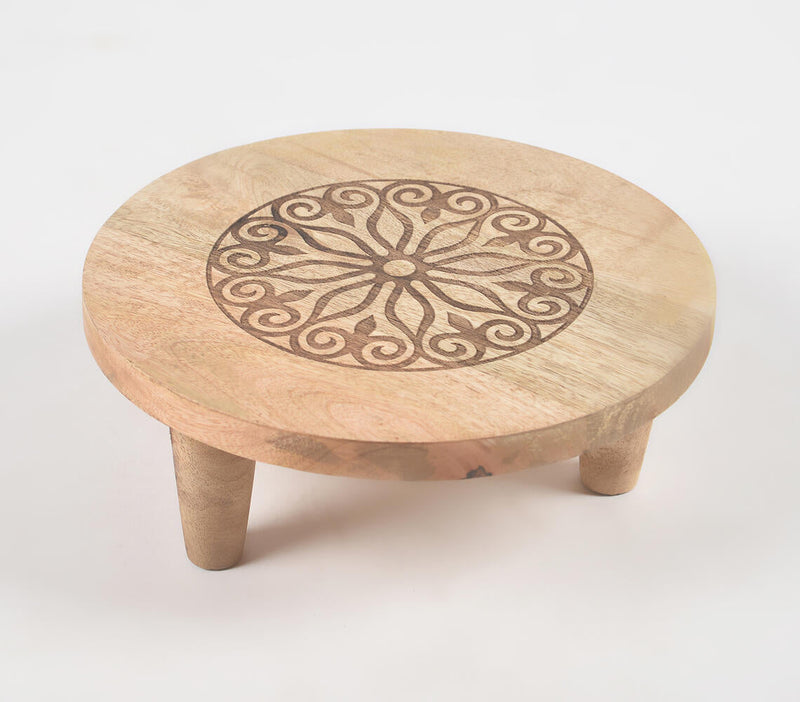 Mandala Engraved Wooden Tripod Trivet