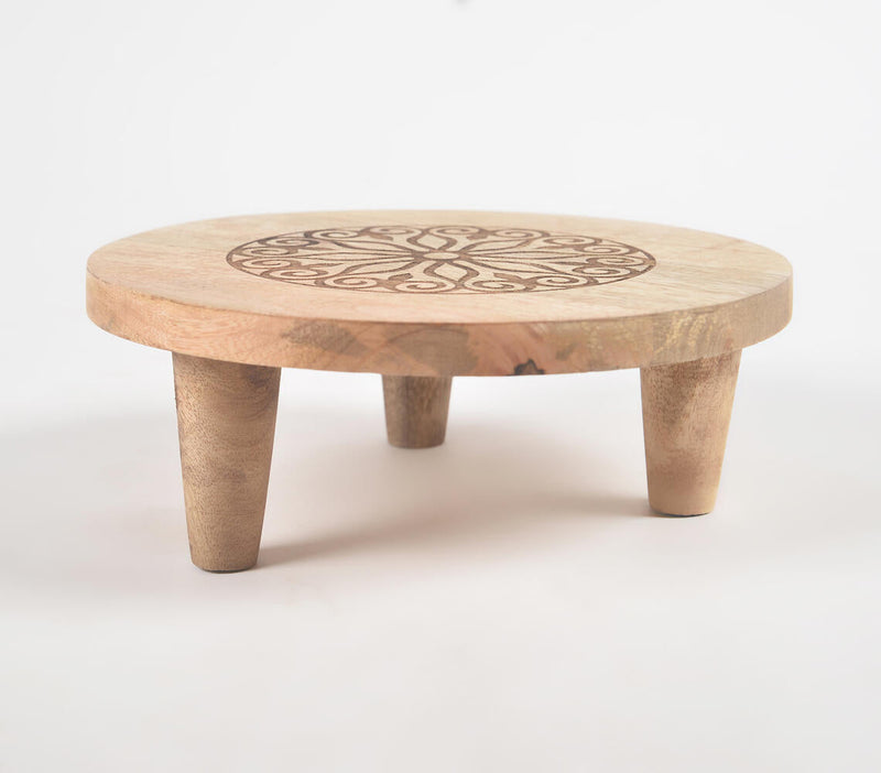 Mandala Engraved Wooden Tripod Trivet