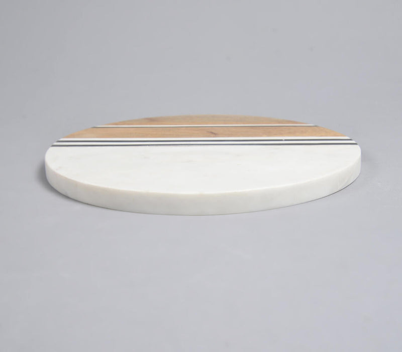 Hand Cut Marble & Mango Wood Round Chopping Board