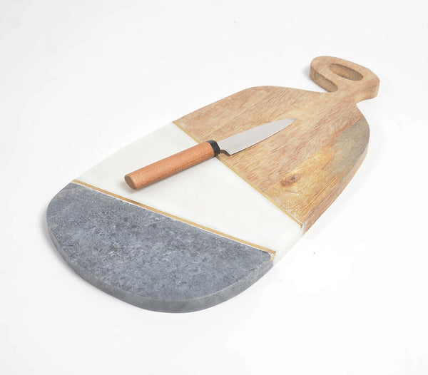 Abstract Cut Marble & Wood Chopping Board