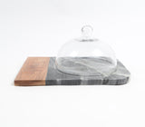 Black Marble & Wood Colorblock Cake Platter With Glass Dome