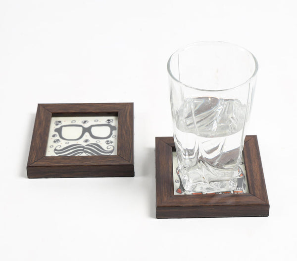 Quirky Hand painted Framed Coasters (Set of 2)