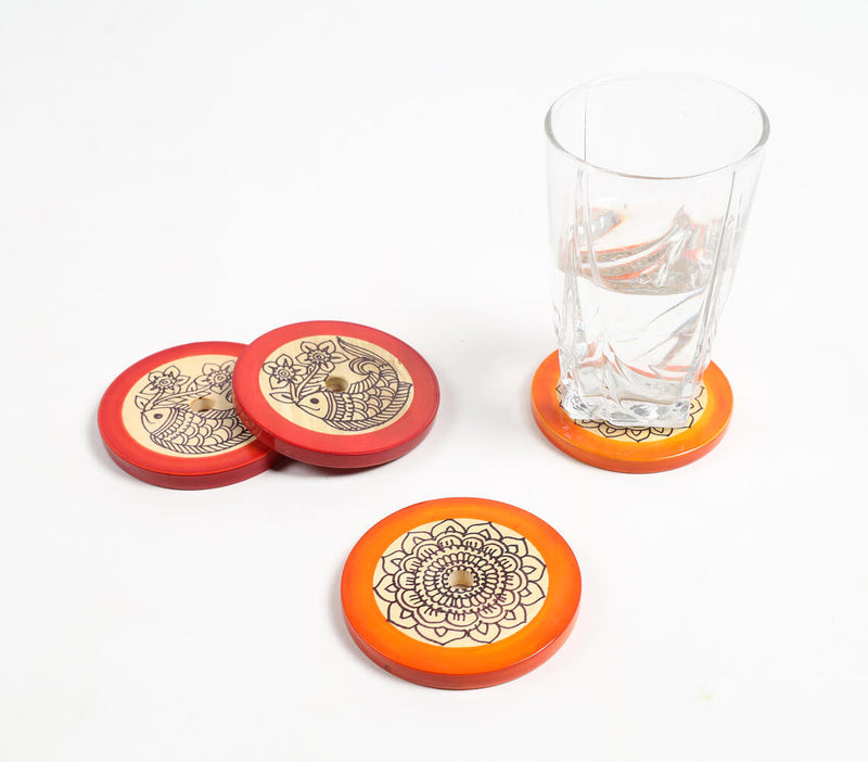 Hand Painted & Turned Wooden Channapatna Coasters with Stand (set of 4)_1