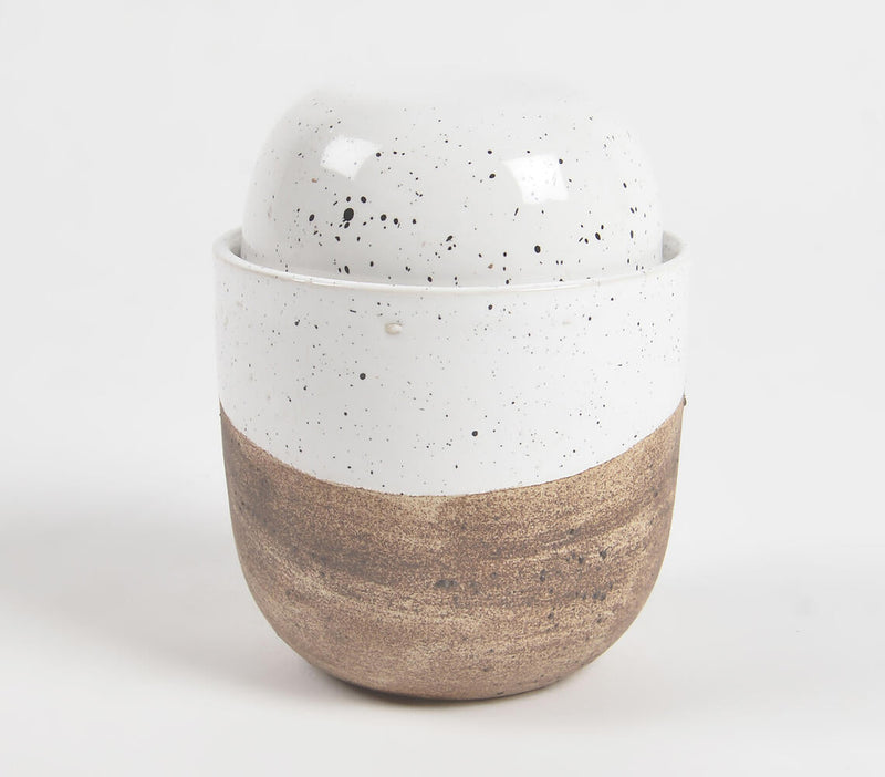 Almond Dipped Clay Jar with Lid