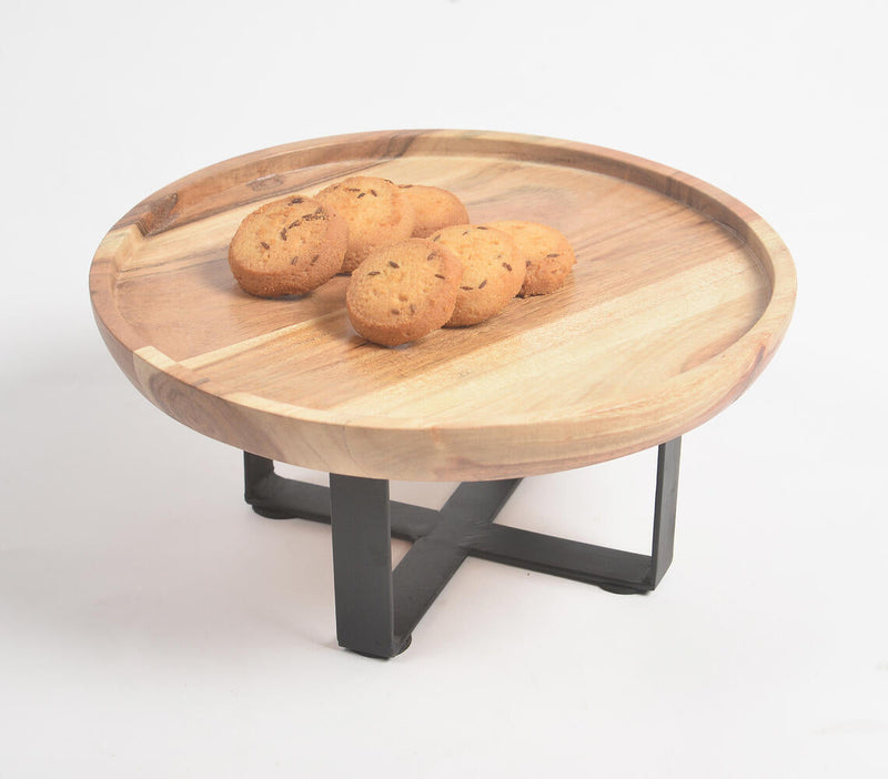 Minimal Acacia Wood & Iron Cake Stand