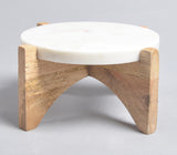 Classic White Marble Cake Platter with Wooden Stand