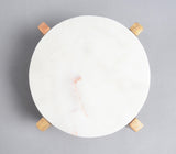 Classic White Marble Cake Platter with Wooden Stand