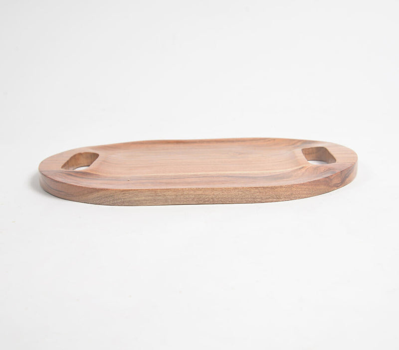 Oval Acacia Wood Tray with Cut-Out Handles