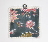 Block Printed Midnight Floral Cotton Coasters with Lace Trims (set of 6)
