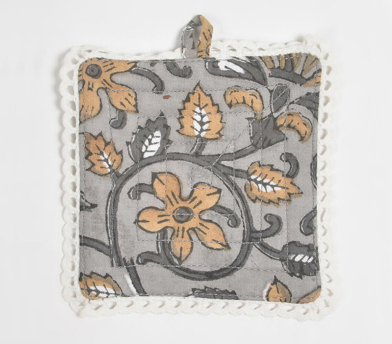 Floral Grey Cotton Coasters (Set of 6)