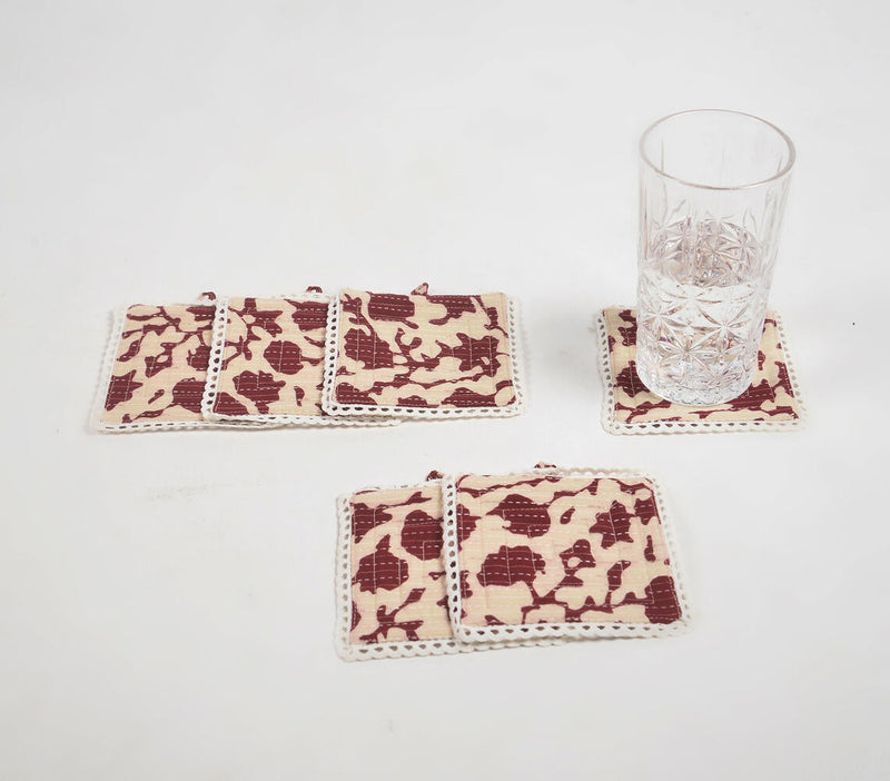 Scarlet Block Printed Coasters with lace (set of 6)