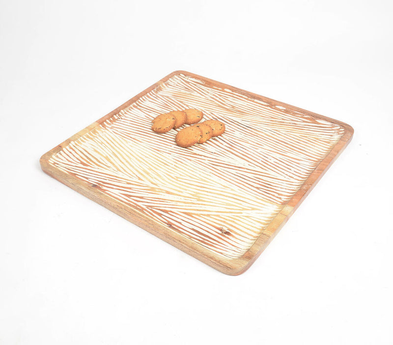Distressed White Textured Acacia Wood Tray