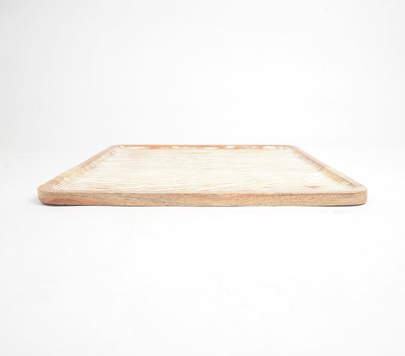 Distressed White Textured Acacia Wood Tray