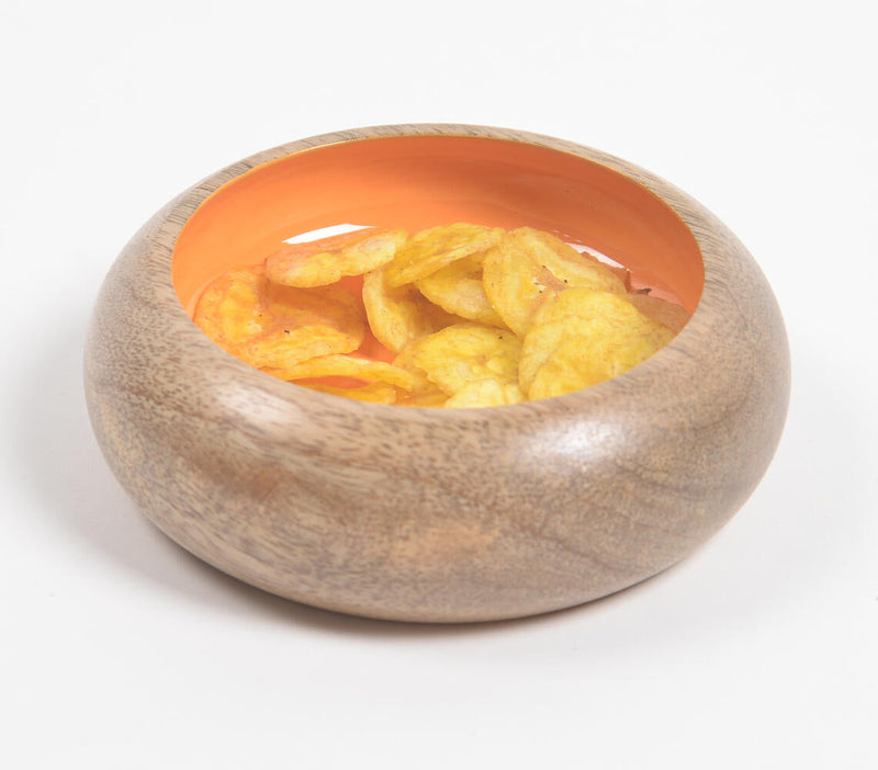 Raw Enameled Mango Wood Snack Bowl