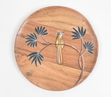 Enamelled Acacia Wood 'Bird on a Branch' Plate (Small)