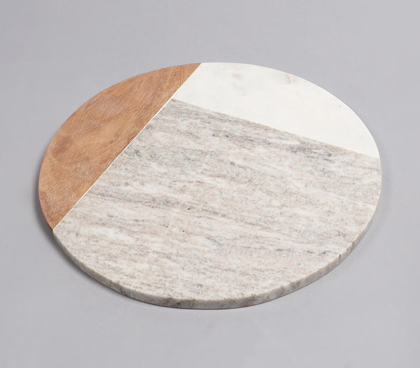 Marble & Acacia Wood Colorblock Round Chopping Board
