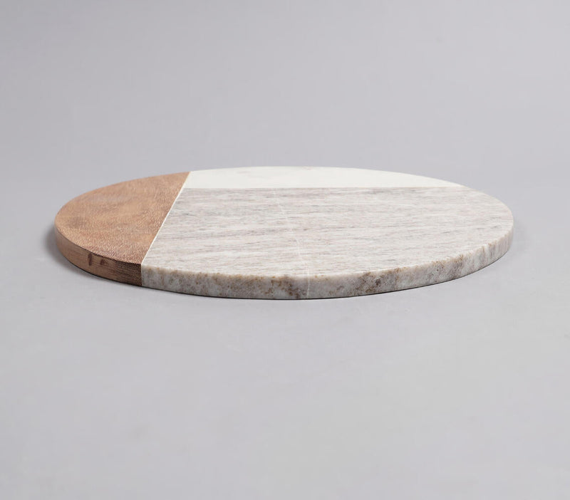 Marble & Acacia Wood Colorblock Round Chopping Board