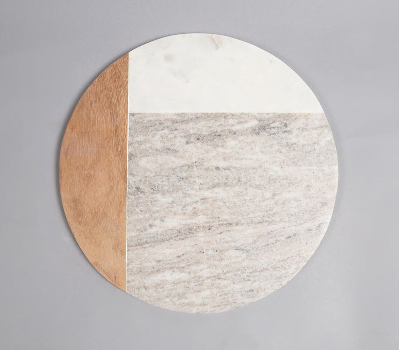 Marble & Acacia Wood Colorblock Round Chopping Board