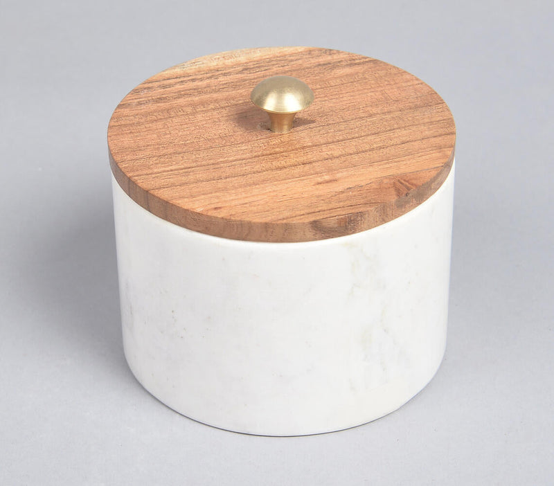 Turned Marble Snack Jar with Acacia Wood Lid