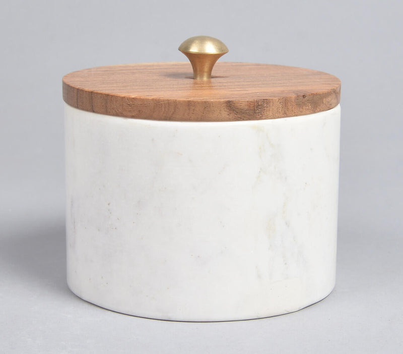 Turned Marble Snack Jar with Acacia Wood Lid