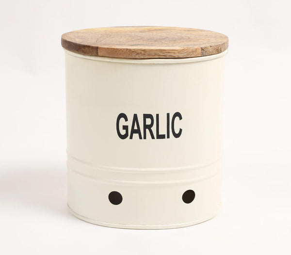 Garlic-Typographic Ribbed Galvanized Iron Storage Box