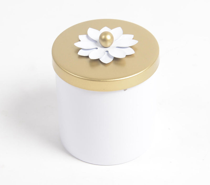 Ivory Metallic Jar with Floral Motif Lid