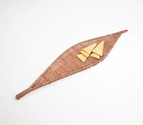 Woven Brown Boat-Shaped Wicker Platter