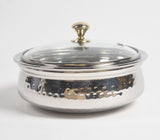 Hammered Steel Rice Bowl with Glass lid (Medium)