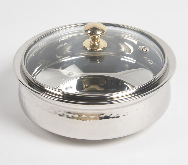 Hammered Steel Rice Bowl with Glass lid (Medium)