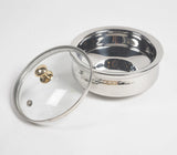 Hammered Steel Rice Bowl with Glass lid (Medium)