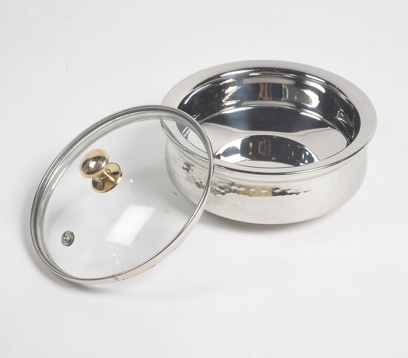 Hammered Steel Rice Bowl with Glass lid (Medium)