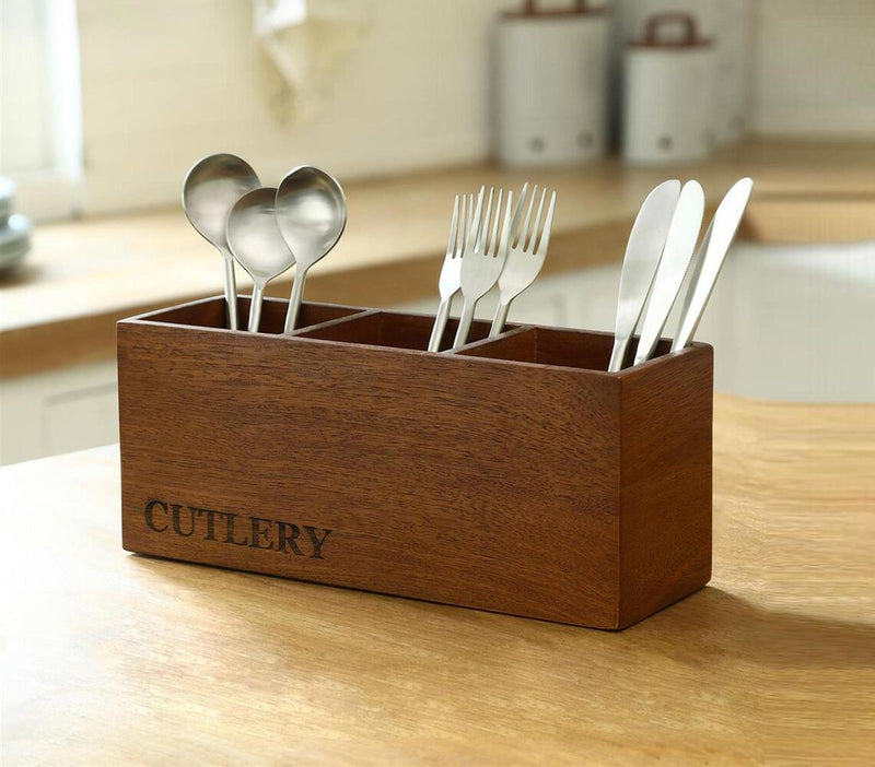 Handcrafted Mango Wood 3 Partition Cutlery Holder