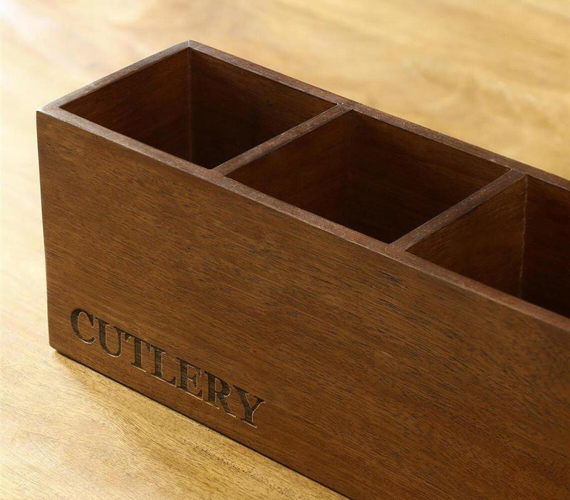 Handcrafted Mango Wood 3 Partition Cutlery Holder