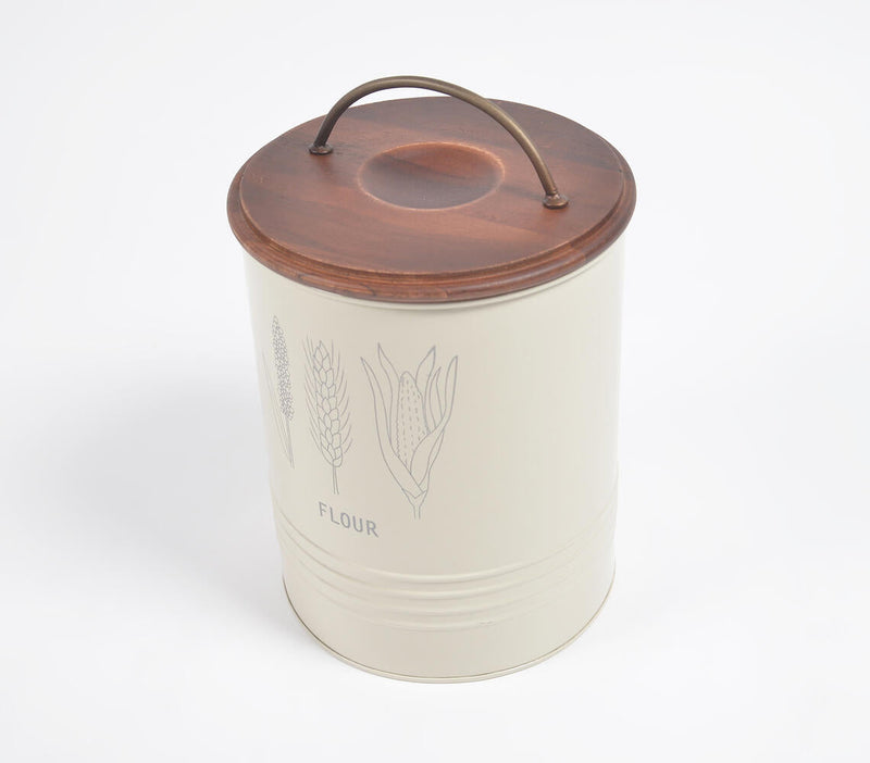 Flour Storage Metallic Barrel With Wooden Lid