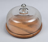 Ribbed glass cast cloche with wooden base