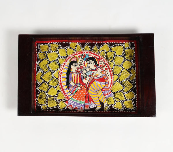 Hand Painted Madhubani Cherry Wood Tray