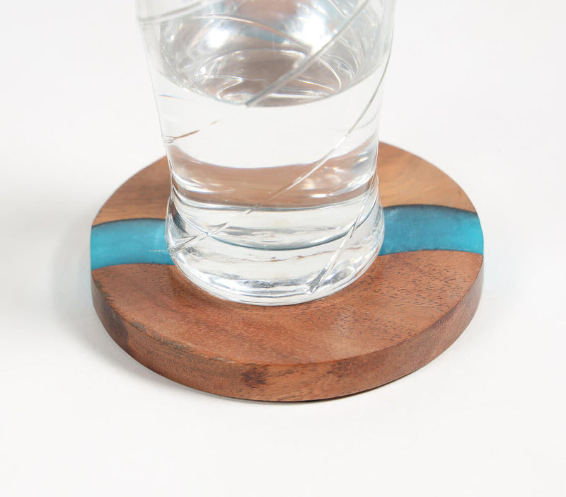 Hand Cut Wood & Oceanic Resin Coaster