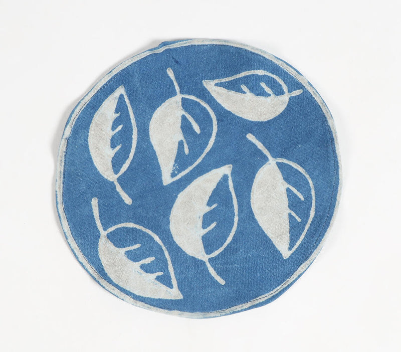 Indigo-Dyed Leaf Block Printed Cotton Coasters (set of 4)
