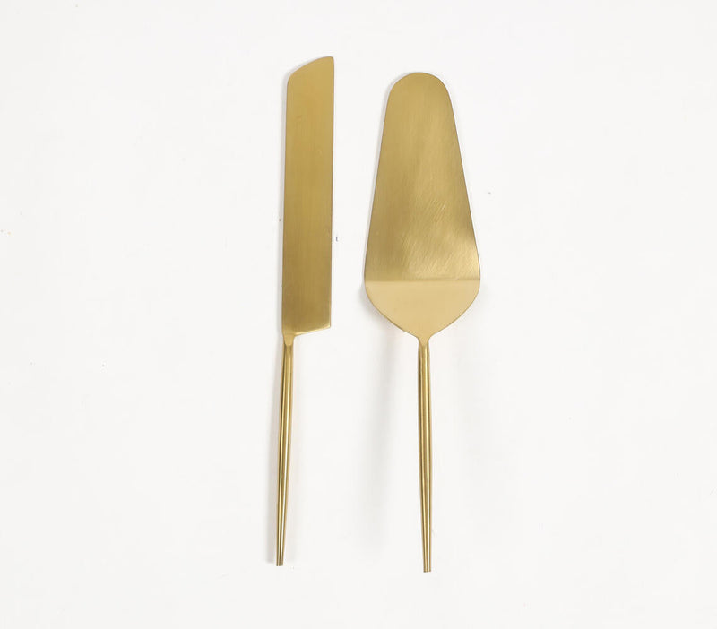 Handmade Golden Finish Stainless Steel Cake Servers (Set of 2)