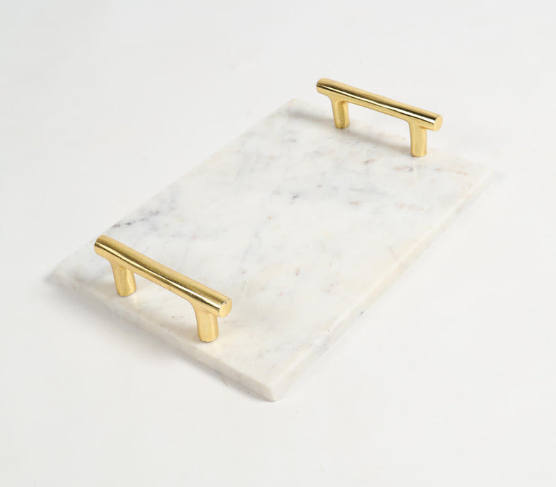 Classic Marble Tray with Metallic Handles